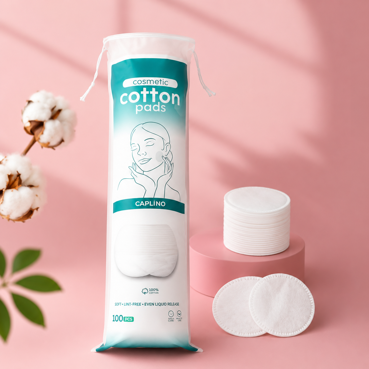 Caplino Cosmetic Cotton Pads 100 pcs | Lint-Free 100% Cotton